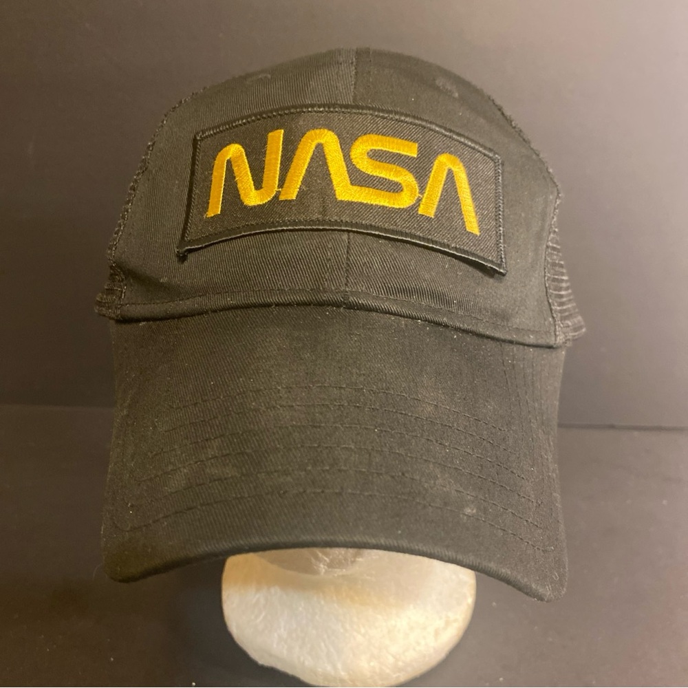 NASA Worm Patch Logo Otto Black Mesh Trucker Snap Back Hat OSFM
